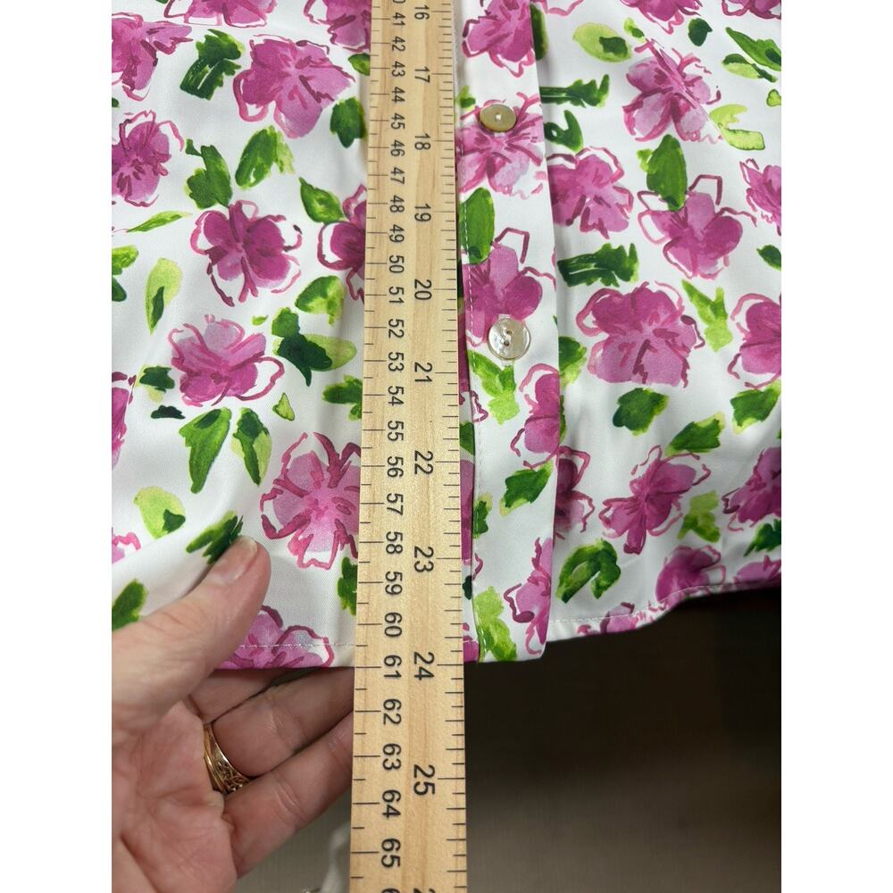 Zara Top Womens Size S White Pink Floral Silky Bloggers Fave Button Up‎ Blouse - Picture 7 of 13